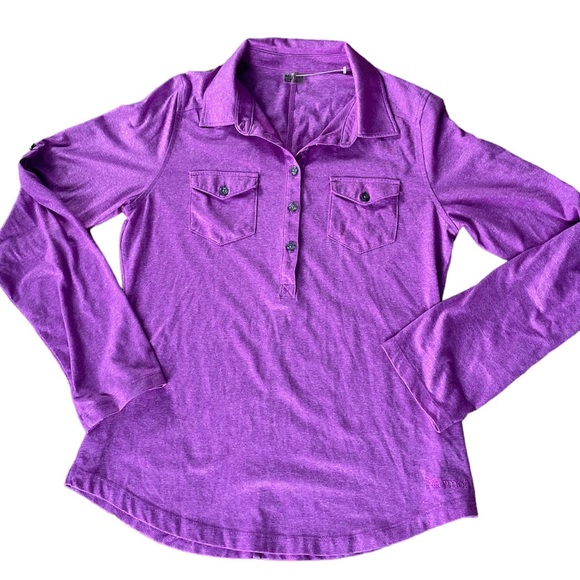 Marmot Shirt Women’s Medium Long Sleeve 1/4 Button Front Purple Lightweight EUC - Picture 1 of 6